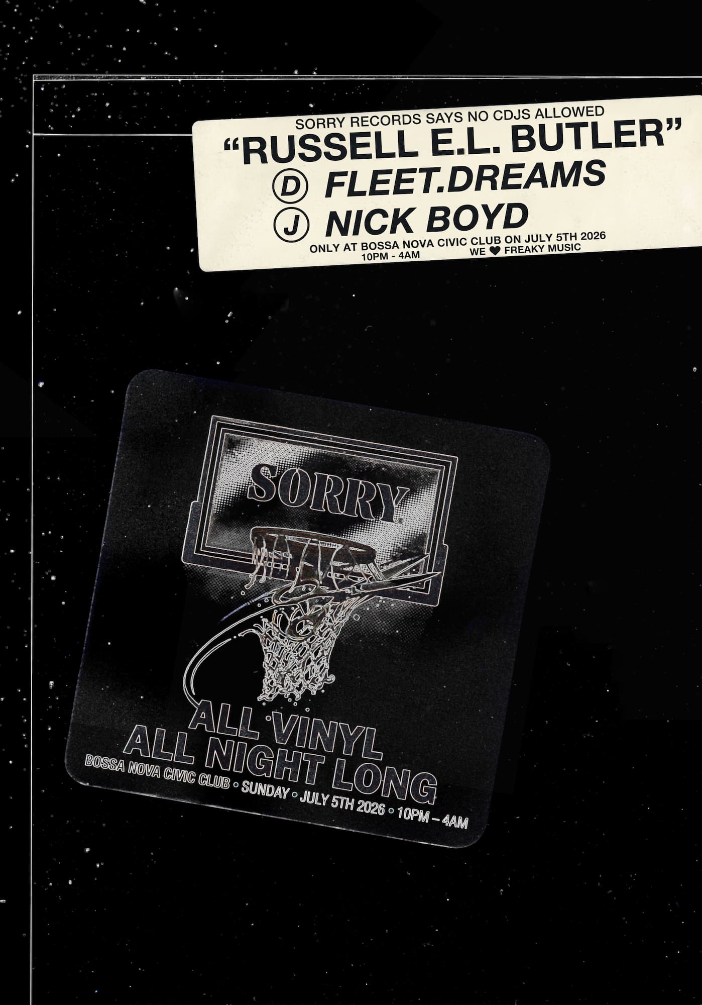 Sorry Records Vinyl Night with Russell E.L. Butler, fleet.dreams, Nick Boyd
