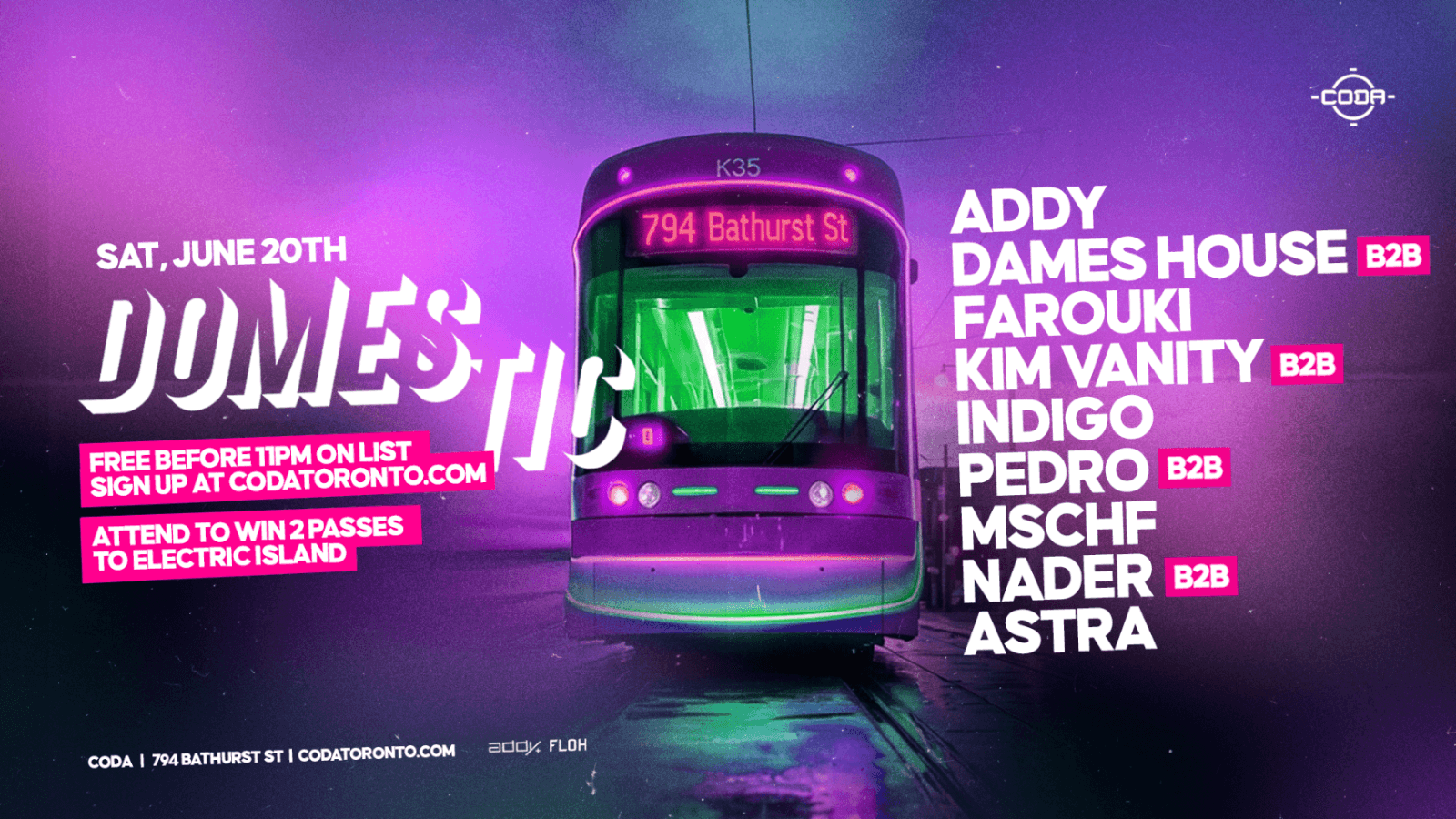 DOMESTIC x CODA - June 20th - Free Before 11PM on List