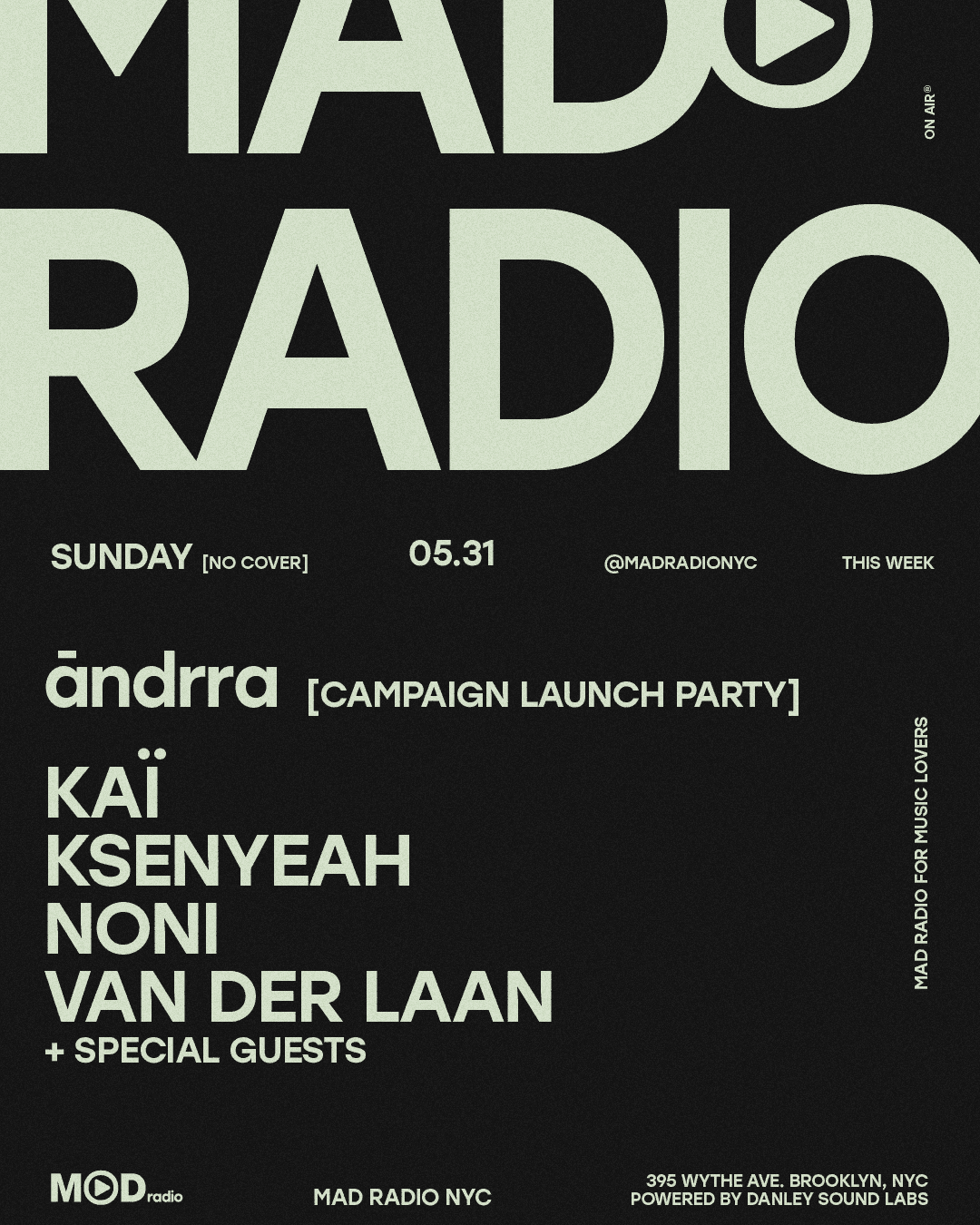 āndrra / KAÏ / Ksenyeah / NONI / Van Der Laan