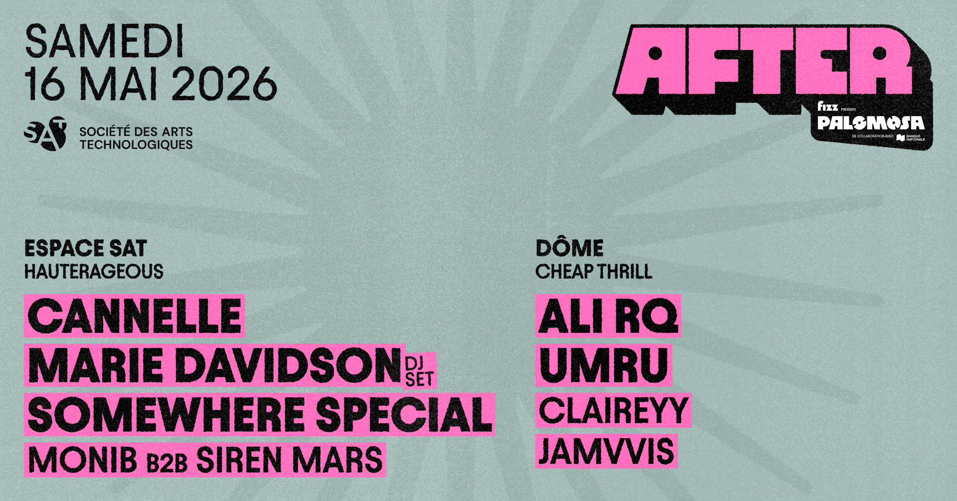 AFTER Palomosa: Cannelle, Marie Davidson (DJ set), Somewhere Special / umru, Ali RQ