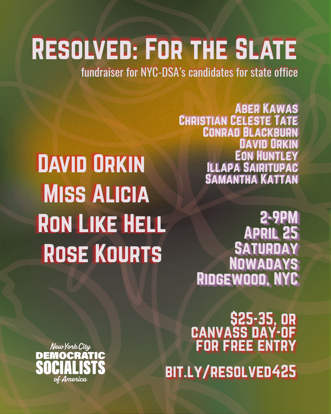 Resolved: For The Slate (fundraiser for NYC-DSA's candidates for state office)