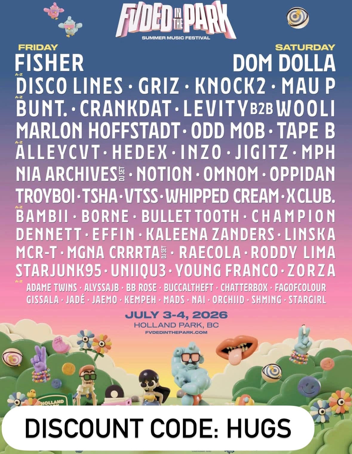 Fvded in the Park 2026 Discount code 'HUGS'