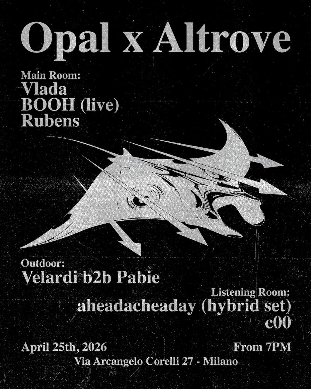 OPAL x Altrove: Vlada, BOOH (live), aheadacheaday, Velardi b2b Pabie, Rubens, c00